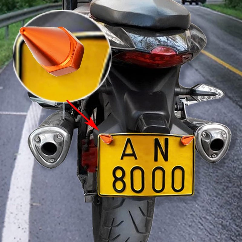 Abfer Car License Plate Screws Spike Shape License Plate Fasteners Bolt 4Pcs Anti Theft License Plate Screw Frame Kit Fit for Most Vehicle Motorcycles Trucks (Orange) - Image 3
